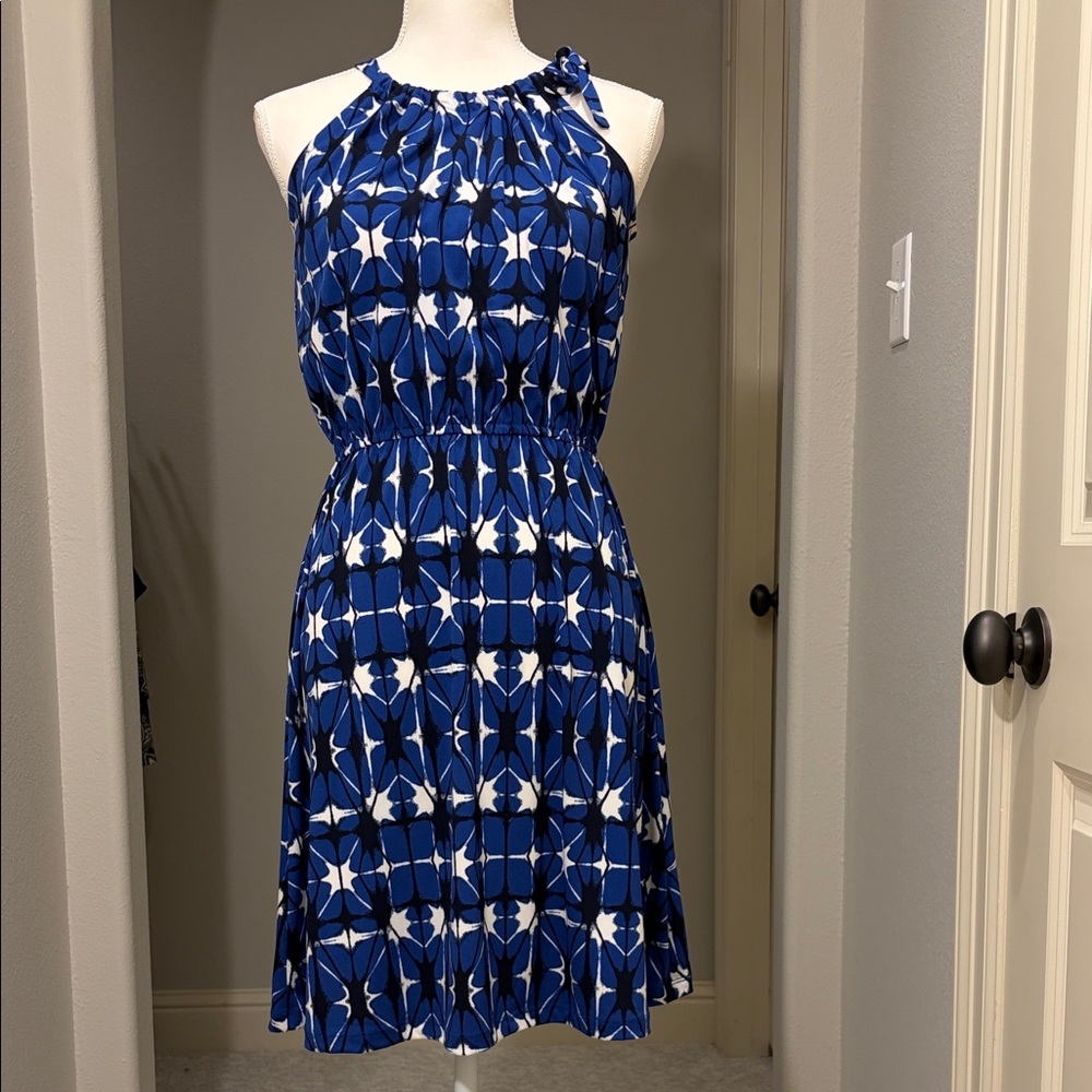 Banana Republic Navy and White Halter Midi Dress